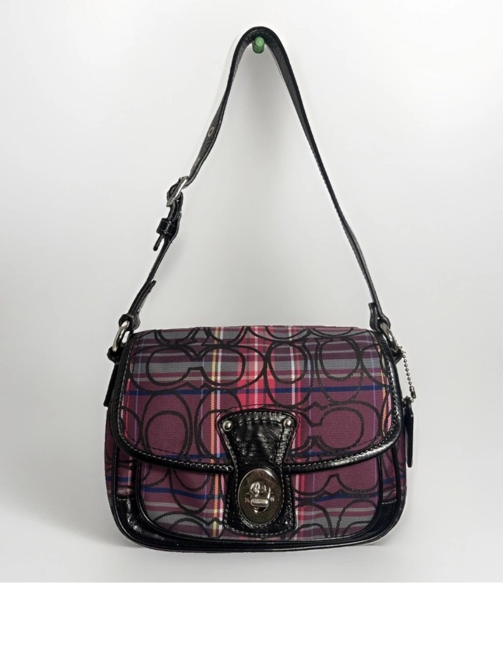 Vtg Y2K Coach Poppy Penny Tartan Multicolor Plaid Flap Turn Lock Shoulder Bag